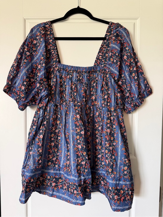 Free People Tops - Free People Vintage Lover Blue Floral Puff-Sleeve Women's Top